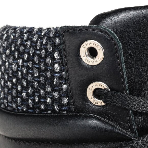 Chanel 15A Black Leather Tweed-Trim Lace-Up Short Boots, Size 6 - Picture 8 of 12